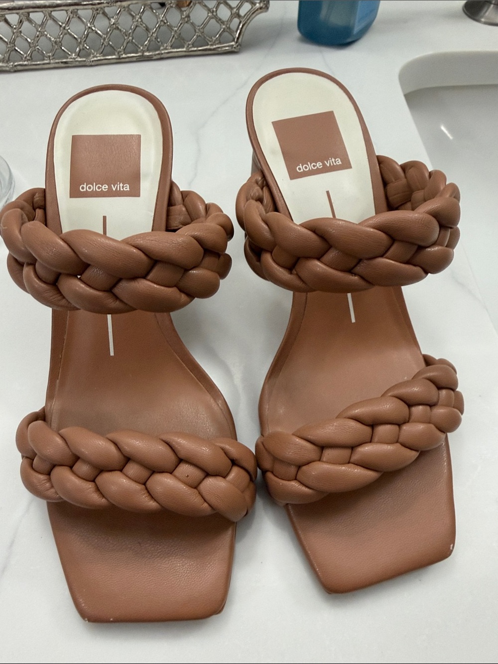 Dolce Vita Braided Double-Strap Slide Sandals in Brown